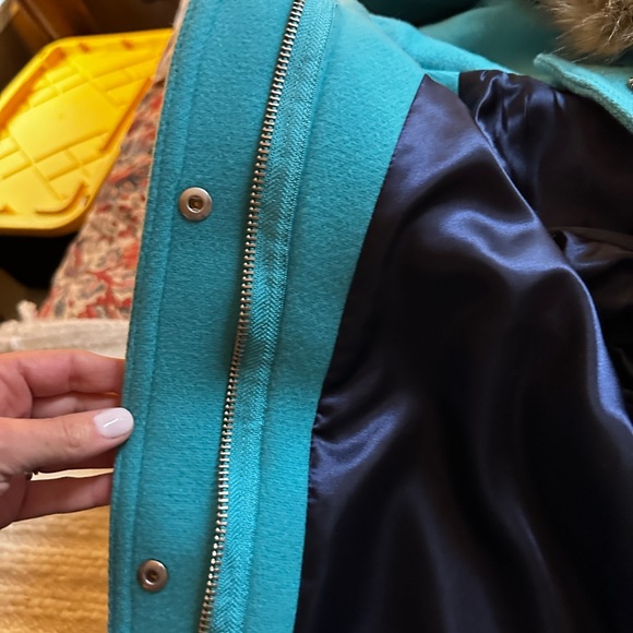 Jcrew Women's turquoise Blue Hooded Coat with Faux Fur Trim - Picture 6 of 8